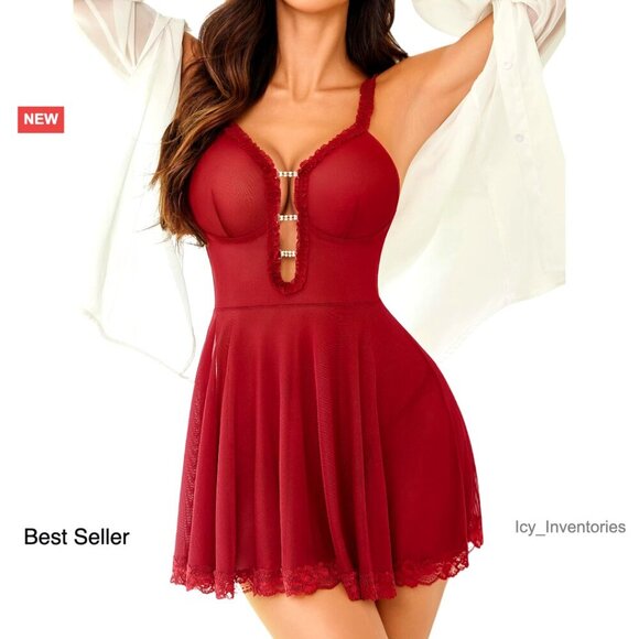 Other - Lace Babydoll Chemise Deep V Neck Sleepwear Elegant Boudoir Nightwear